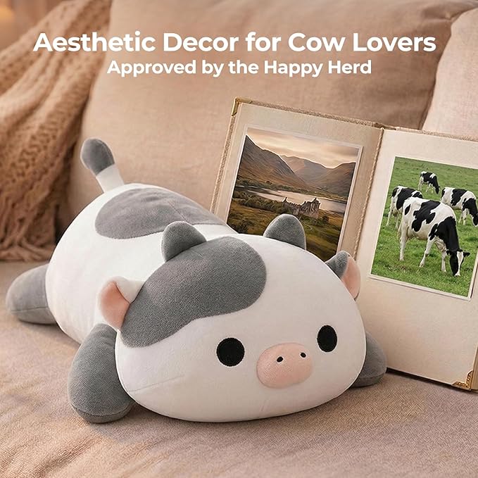 Mewaii Cute Cow Plush Pillow, Kawaii Plushies White Cow Stuffed Animals, Squishy Plushies, Cuddle Plush Pillow for Kids & Girls (13 Inch)