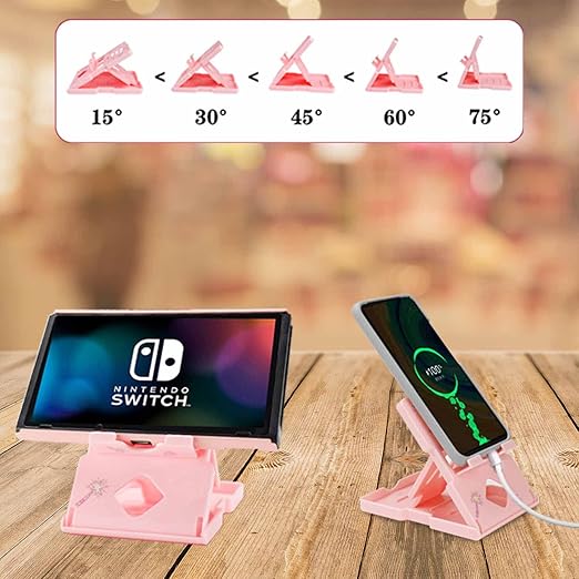 GUTIAL Accessories Bundle for Nintendo Switch - Cute Kawaii NS Accessories kit for Grils Boys Kids with Travel Carrying Case and Cartoon Dockable Protective Cover Case, Screen Protector, Stand - Pink
