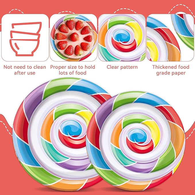 96pcs Candy World Party Supplies for 24 Guests Sweet Candy Tableware Set Lollipop Plates Napkins Dinnerware Table Decorations for Birthday Pink Donut Party Favors
