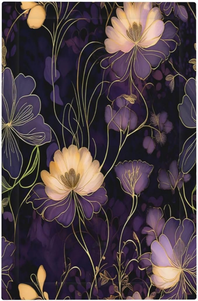 Modern Boho Vintage Gold Purple Dark Floral Modern Abstract Flowers Light Switch Cover Plate 1 Gang Electrical Wall Plates Faceplate Decorative Switch Plate No Device Blank for Bedroom Living Room