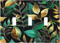 Decorative Switch Plates Vintage Dark Green Vine Leaf Golden Plants 3 Gang Wall Plate Triple Toggle Light Switch Cover Faceplate Electrical Wall Panels for Bed Room Cabin Decor