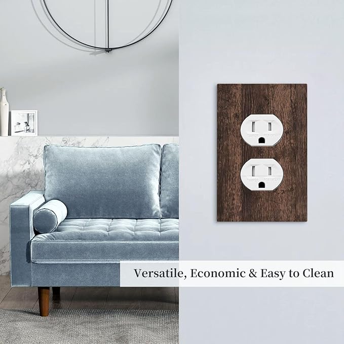 Outlet Covers Rustic Brown Wood Plank Retro Wooden Board 1 Gang Duplex Light Switch Cover Plate Decorative Wall Plates Socket Cover Electrical Switchplate for Farmhouse Home Decor