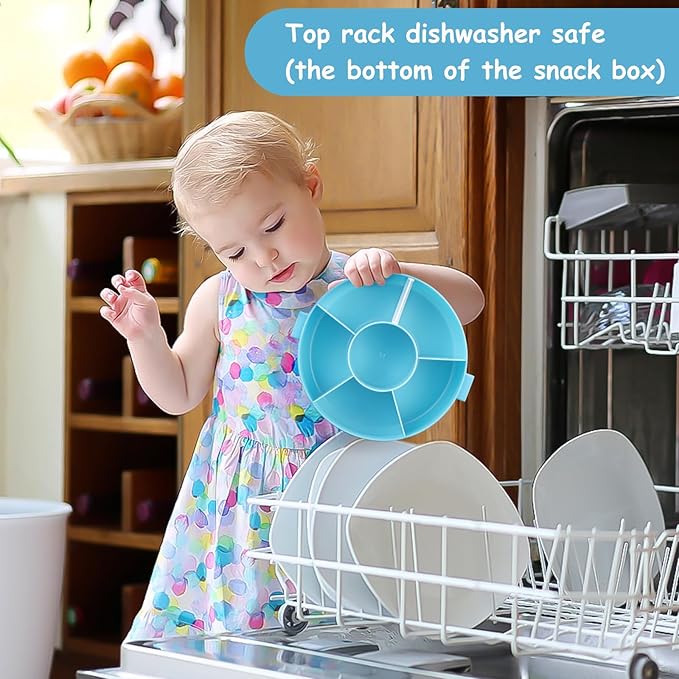 JOOPETALK Kids Reusable Rotating Snack Container with 5 Separate Compartments, Color Matching Opening Lid, BPA/PVC-Free, Dishwasher Safe, Perfect for Travel, School Lunches & On-the-Go Snacking-Blue