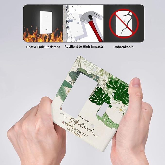 Decorative Outlet Covers Boho Green Monstera Leaf Inspirational Quotes 2 Gang Light Switch Cover Plate Single Toggle 1 Rocker Wall Plates for Electrical Switch Plate Covers for Home Decor