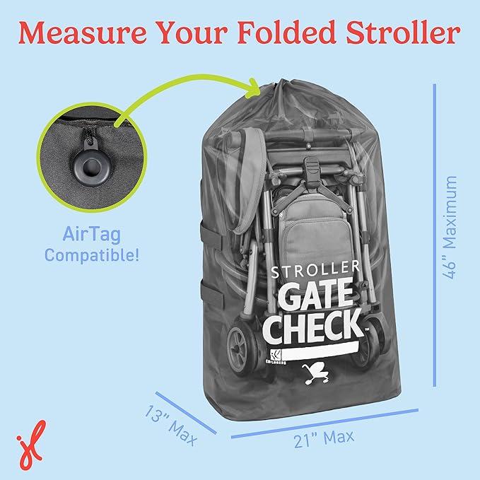 J.L. Childress Gate Check Bag for Single & Some Double Strollers - Travel Bag for Airplane, Fits Most Standard Baby Strollers, Airport Accessories Gate Check, Flying Essentials - Black
