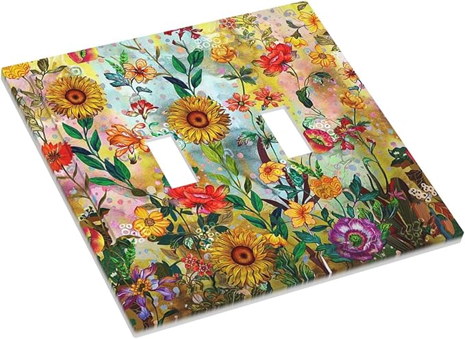 Fall Colorful Sunflower Floral 2 Gang Light Switch Cover Plate Double Toggle Wall Plate Decorative Outlet Cover Electrical Faceplate Switchplate for Bedroom Bathroom Kitchen Decor