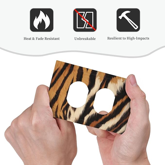 Tiger Texture Wild Animal Skin Pattern Print Outlet Covers 1 Gang Duplex Light Switch Cover Decorative Switch Plates Electrical Receptacle Faceplate Wall Plate for Kids Room Office Decor