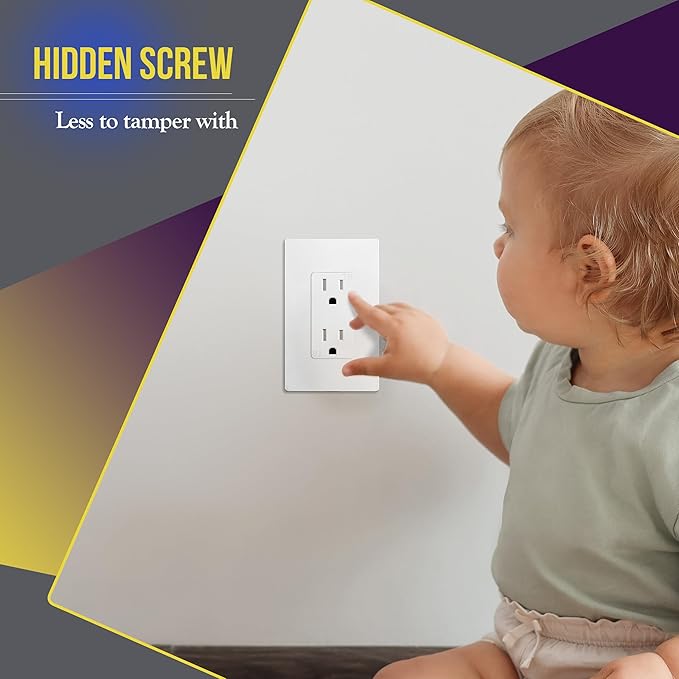 ENERLITES Screwless Decorator Wall Plate Child Safe Outlet Covers, Size 1-Gang 4.68" H x 2.93" L, Unbreakable Polycarbonate Thermoplastic, SI8831-W-5PCS, Glossy, White, 5 Pack