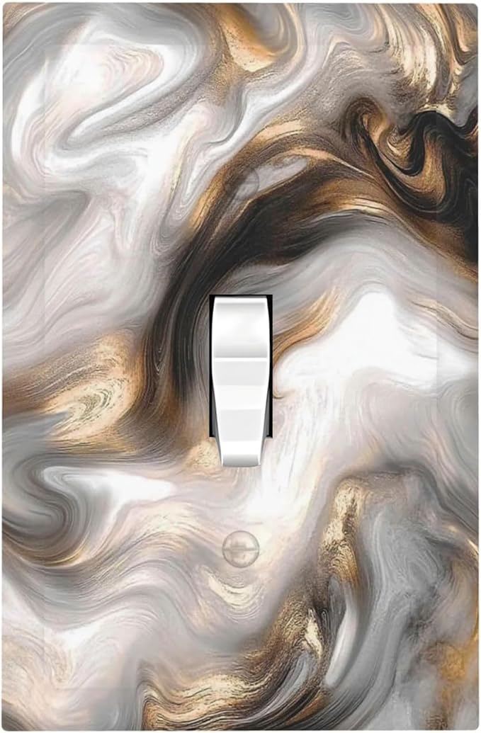 Decorative Light Switch Cover Grey Brown Swirl Marble Texture 1 Gang Single Toggle Device Electrical Faceplate Switchplates Decorator Outlet Wall Plate For Bathroom Kitchen Decor