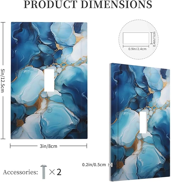 Decorative Light Switch Plate Covers Artistic Abstract Blue Marble Gold Line Painted 1 Gang Wall Plate Single Toggle Switch Cover Plate Jumbo Electrical Switchplate Receptacle Faceplate