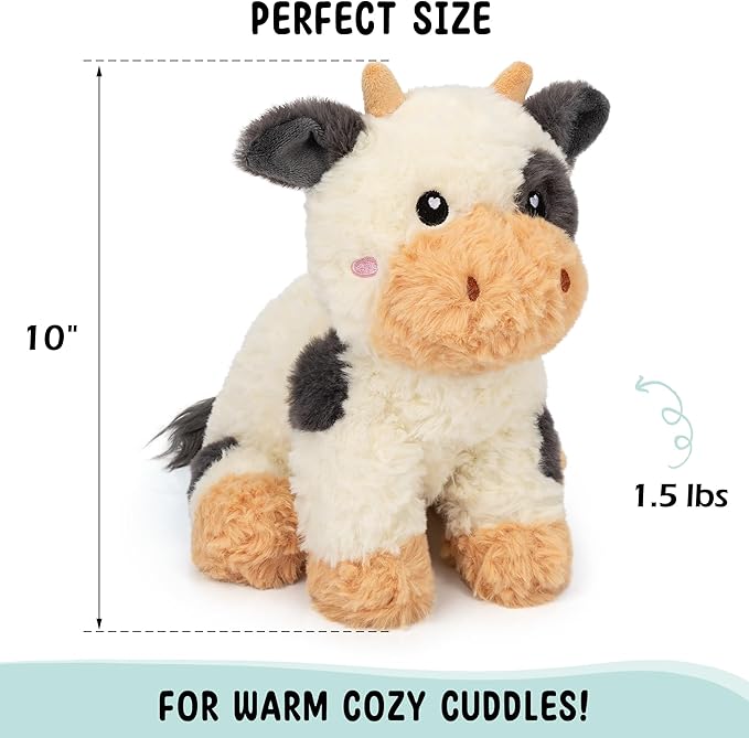 Cow Microwavable & Weighted Stuffed Animals - 1.5 Lbs Unscented Heating Pad for Period Cramps Pain Relief and Anxiety, Cute Black Cow Plush Toys Gifts for Women Girls Adults and Kids by Happy Fuel