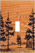 Pine Forest Natural Scenery Silhouette Wood Grain Decorative Light Switch Cover 1 Gang Single Toggle Device Electrical Faceplate Switchplates Decorator Outlet Wall Plate for Farmhouse Home Decor