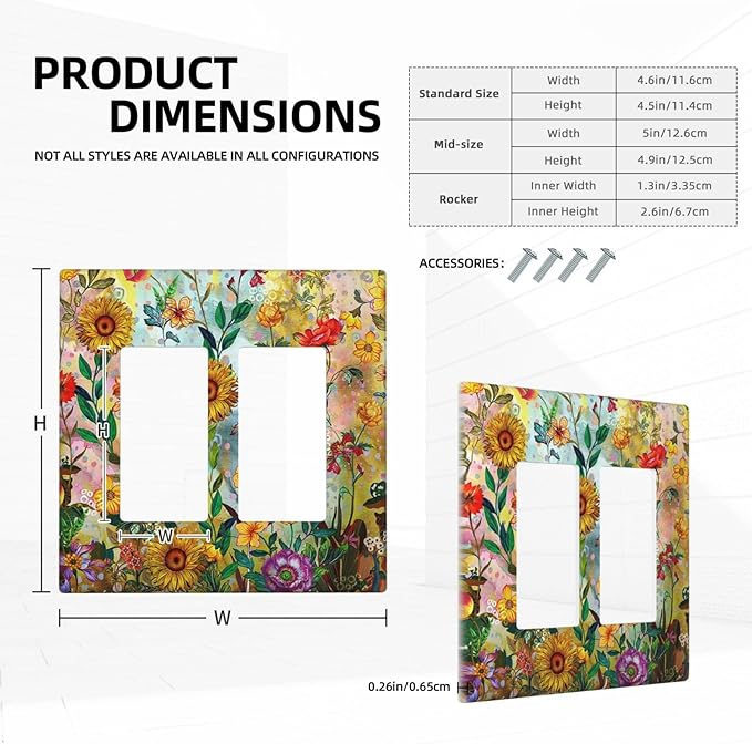 Fall Colorful Sunflower Floral Light Switch Plate Cover 2 Gang Double Rocker Wall Plates Electrical Faceplates Decorative GFCI Outlet Covers for Bedroom Bathroom Kitchen Art Decor