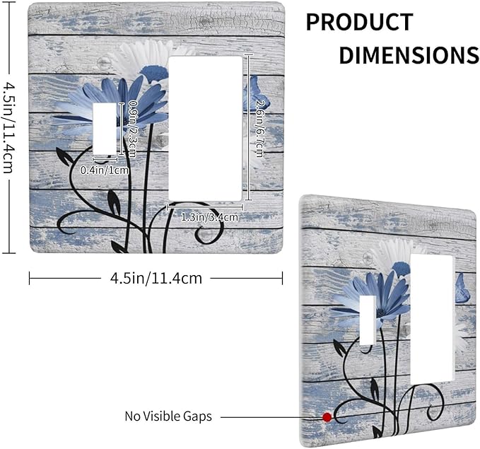 Blue White Daisy Flower Butterfly Rustic Wood Board Outlet Covers 1 Toggle 1 Rocker Combination Decorative Wall Plate Electrical Switch Plates Light Switch Cover Plate for Farmhouse Bedroom Decor