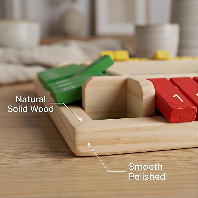 Vindstier Shut the Box Board Game for 2-4 Player, Wooden Math Number Flip Dice, Educational Toy for Kids Ages 3+ and Adults, Screen-Free Family Night, Classroom, Pub& Summer Travel Learning Activities
