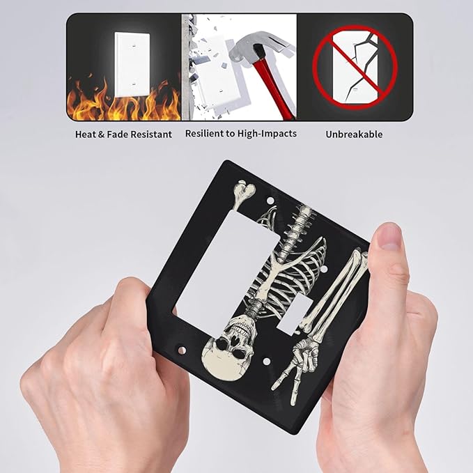 Outlet Covers Skeleton Skull Boho Hippie Dark Background 1 Toggle 1 Rocker Combination Decorative Wall Plate Electrical Switch Plates Light Switch Cover Plate For Cabin Office Decor