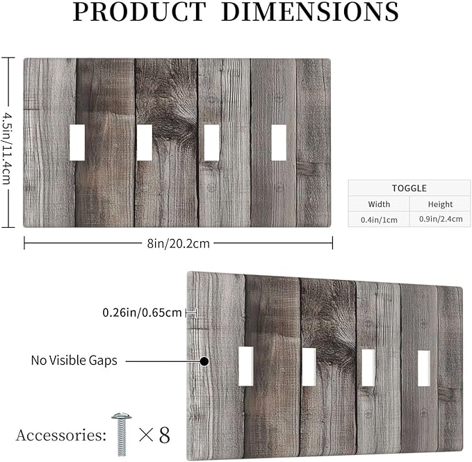 Light Switch Covers Vintage Brown Gray Wood Texture Quad Toggle Electrical Faceplate 4 Gang Wall Plate Decorative Switch Plates For Farmhouse Cabin Decor
