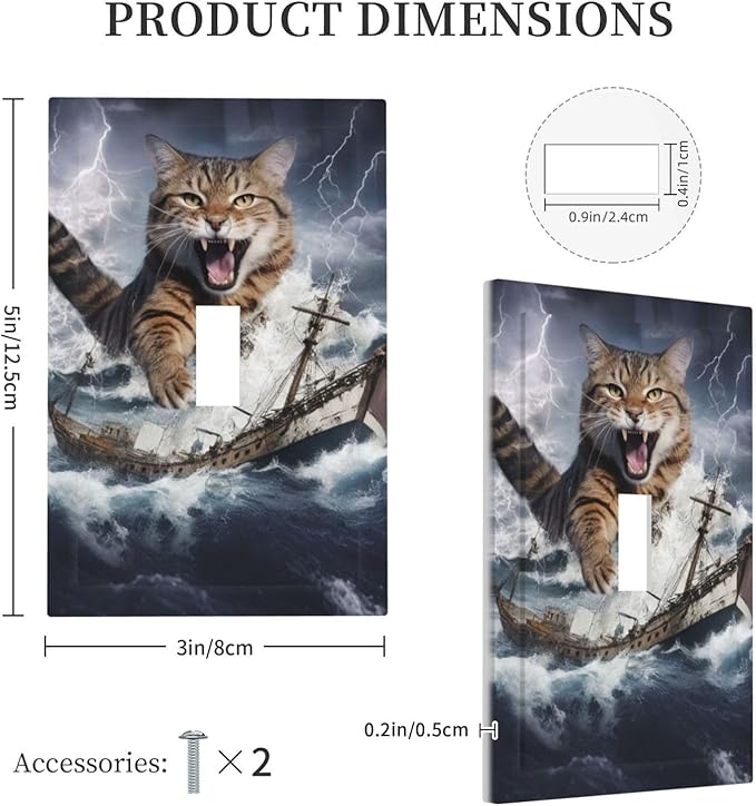 Decorative Light Switch Plate Covers Funny Cat Sea Ship Ocean Billow Wave Novelty 1 Gang Wall Plate Single Toggle Switch Cover Plate Jumbo Electrical Switchplate Receptacle Faceplate