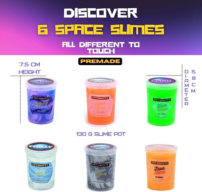 FINOCLAY Galaxy Slime Kit for Kids, 6 Pack Different Scented Strechy Metallic Slime with 15 Space Charms and Mixins, Glow Neon & Clear Putty Toy Set for Girls Boys, Space Adventure Party Toy