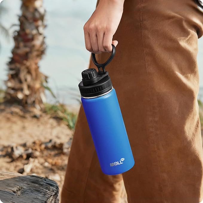 Kids Insulated Water Bottle-18 oz Stainless Steel Vacuum Wide Mouth Sports Flask with Silicone Boot-Reusable Metal Leak Proof Travel Water Bottle for Girls Boys, BPA-Free(Sky Blue)