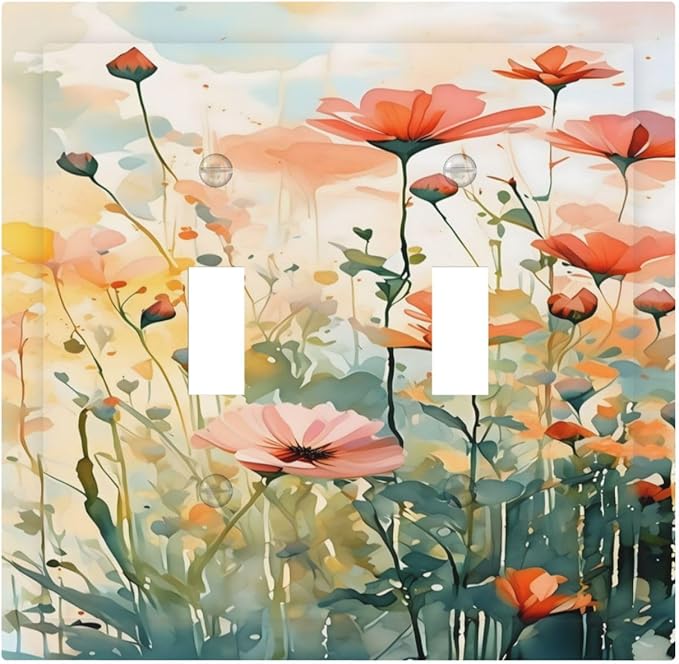 Vintage Red Orange Yellow Poppy Floral Flowers Decorative Switch Plates 2 Gang Double Toggle Outlet Light Switch Cover Wall Plate Electrical Faceplate for Bedroom Living Room Decor