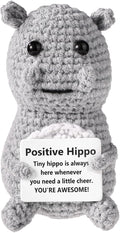TOYMIS Positive Hippo, Emotional Knitted Positive Support Crochet Animal Doll with Positive Message Crocheted Hippo Potato Gift for Inspirational Gift Home Office Car Decor(Grey)