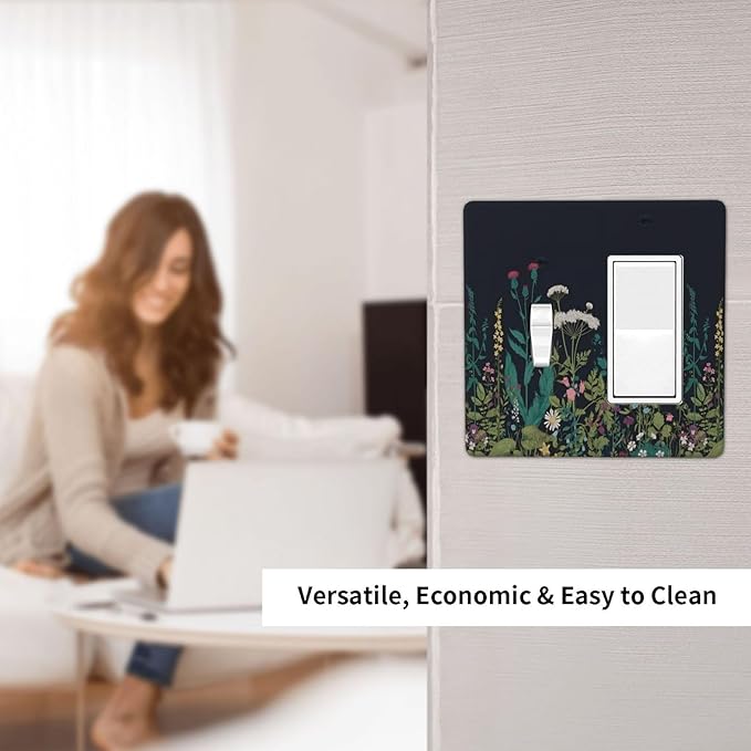 Boho Garden Flowers Weeds Floral Wildflowers Outlet Covers 1 Toggle 1 Rocker Combination Decorative Wall Plate Electrical Switch Plates Light Switch Cover Plate for Bedroom Living Room Decor
