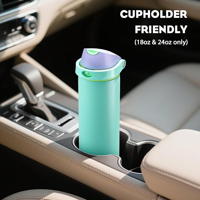 POWCAN 18 oz Insulated Water Bottle: 2-in-1 Push-Button Spout & Quick-Flip Straw, Leakproof, Cold 24Hrs, Fits Car Cup Holder, Stainless Steel Sports Water Bottle, Gift for Women, Girls (Sea Princess)