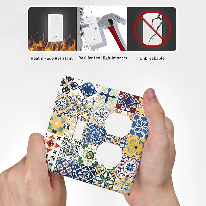 Wallplates Moroccan Traditional Mexican Talavera Til 1 Toggle 1 Duplex Switch Plate Electrical GFCI Faceplate Decorative Light Switch Covers for Kitchen Home Decor