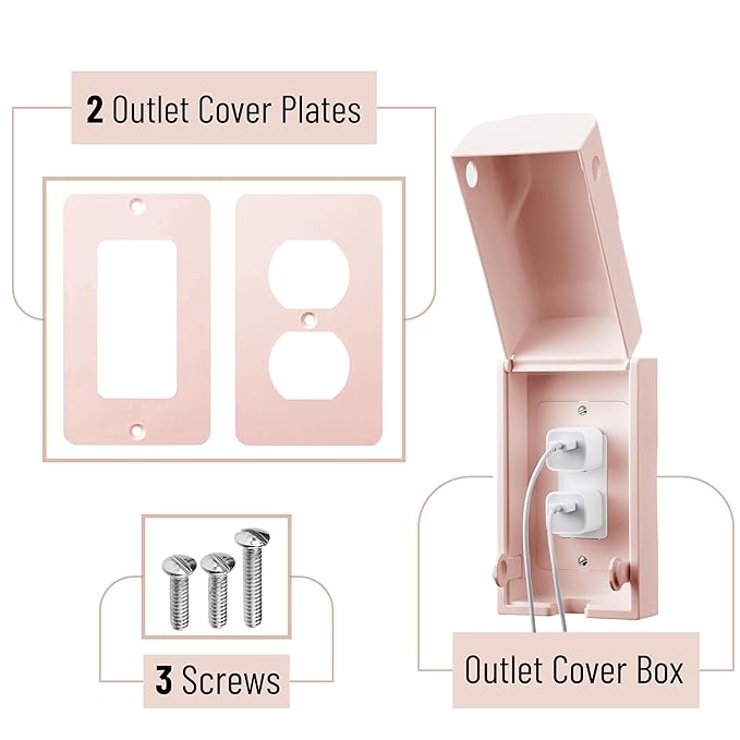 Bates - Baby Safety Outlet Cover Box, Pink, Outlet Covers Baby Proofing, Plug Covers Baby Proofing, Baby Outlet Cover, Socket Covers Baby Proofing, Baby Outlet Covers Baby Proof, Outlet Box Cover