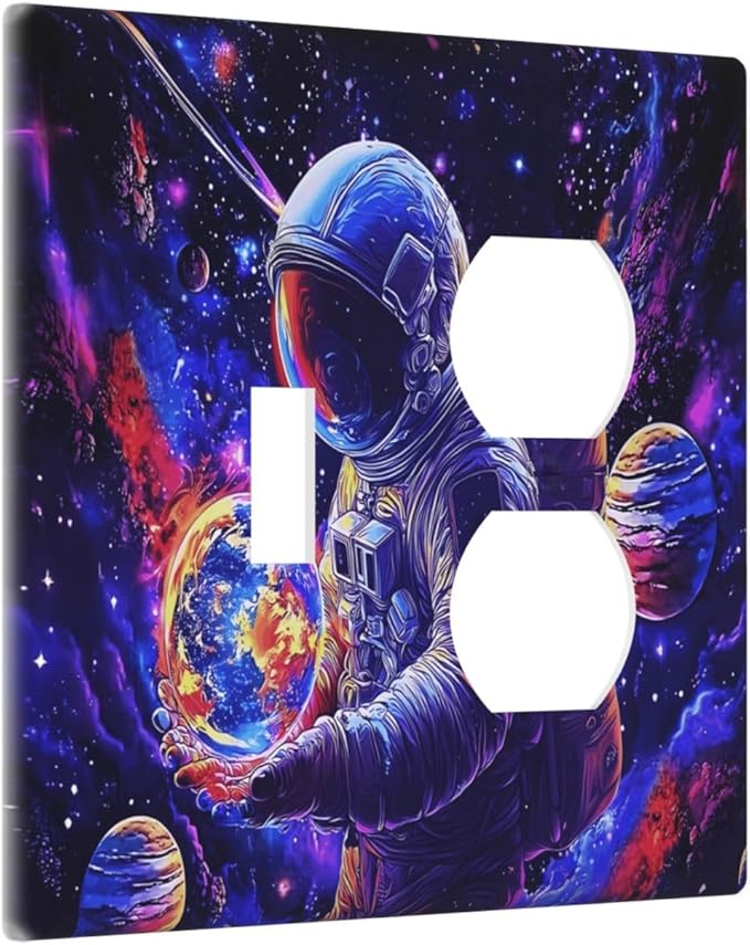 Astronaut Space Cool Galaxy Planet Wallplates 1 Toggle 1 Duplex Switch Plate Electrical GFCI Faceplate Decorative Light Switch Covers for Kids Room Nursery Decor