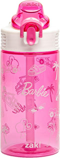 Zak Designs Barbie Sage Water Bottle For School or Travel, 16oz Durable Plastic Water Bottle With Straw, Handle, and Leak-Proof, Pop-Up Spout Cover (Barbie)