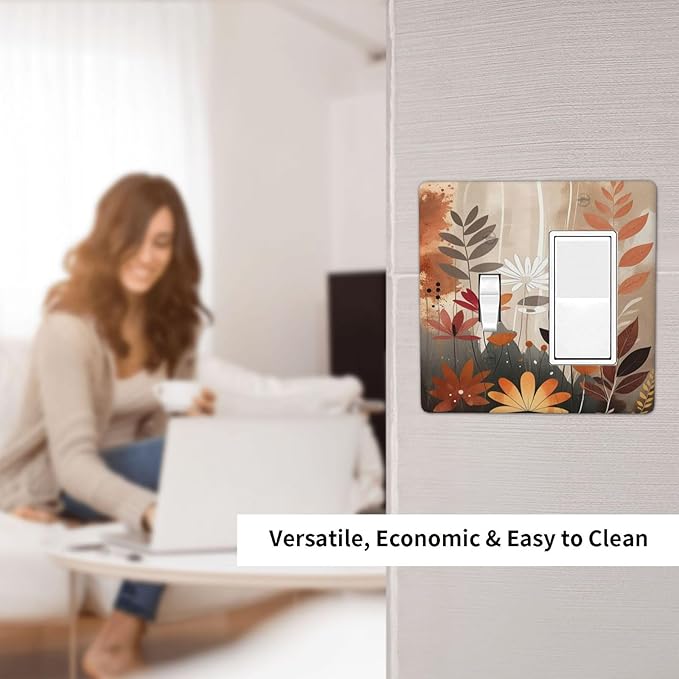 Boho Minimalist Vintage Wildflowers Plant Floral Art Watercolor Outlet Covers 1 Toggle 1 Rocker Combination Electrical Switch Plates Light Switch Cover Plate Decorative Wall Plate for Bedroom