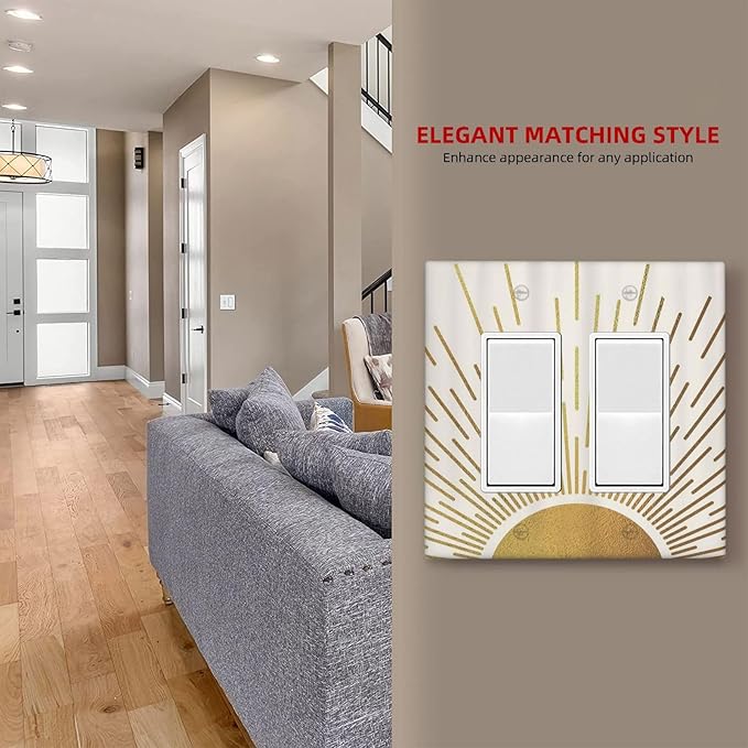 Decorative Outlet Covers Midcentury Golden Sun Minimalism Sunrise 2 Gang Wall Plate Double Rocker Decora Light Switch Cover Plate Jumbo Dual Electrical GFCI Switch Plate Cover