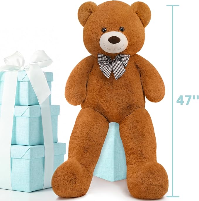 Toys Studio 47 Inch Big Teddy Bear Giant Teddy Bear Stuffed Animal 4ft Dark Brown Plush Toy for Baby Shower Party Decorations Kids Christmas Valentine's Day Gifts