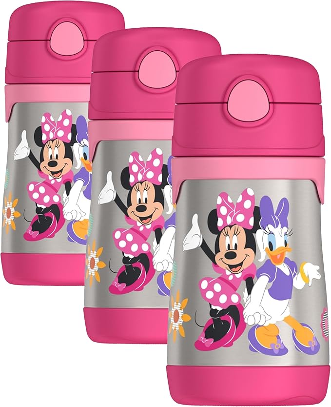 THERMOS Vacuum Insulated Stainless Steel 10oz Straw Bottle, MINNIE MOUSE (Pack of 3)