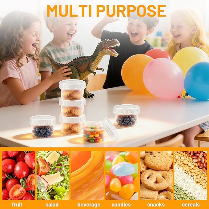 24 Pack 4 oz(120 ml) Food Storage Jars with Screw Lids, Reusable Small Refrigerated Jars, Small Plastic Freezer Storage Food Containers for Cake Jam Ice Cream Snack Sauce Soup