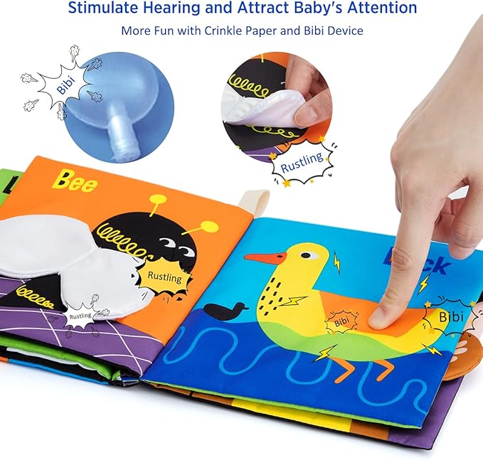 beiens Soft Baby Books - High Contrast Black & White Touch & Feel Crinkle Cloth Books for Infants & Toddlers, Early Educational Stimulation Toys, Baby Girl & Boy Gift, Animal