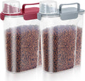 LEAWALK 5-7Lbs Dog Cat Food Storage Container with Upgraded Large Nozzle BPA-free, 4 Snap Seals Plastic Pet Food Storage Containers with Handles (Gray Blue + Red, 5L-2pack)