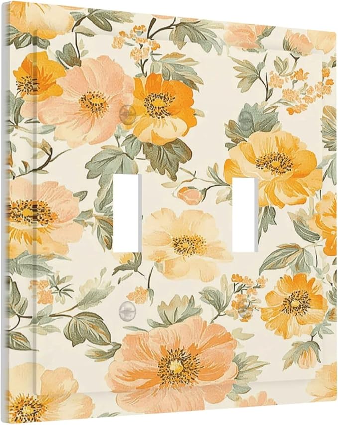 Decorative Switch Plate Covers Vintage Floral Pastel Flower Pattern 2 Gang Double Toggle Light Switch Cover Plate Electrical Wall Plate Outlet Cover Outlet Light Switch Cover for Bedroom Cabin Decor