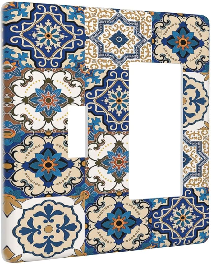 Outlet Covers Mandala Decorative Tile Talavera Moroccan Tiles 1 Toggle 1 Rocker Combination Decorative Wall Plate Light Switch Cover Plate Electrical Switch Plates for Bedroom living Room