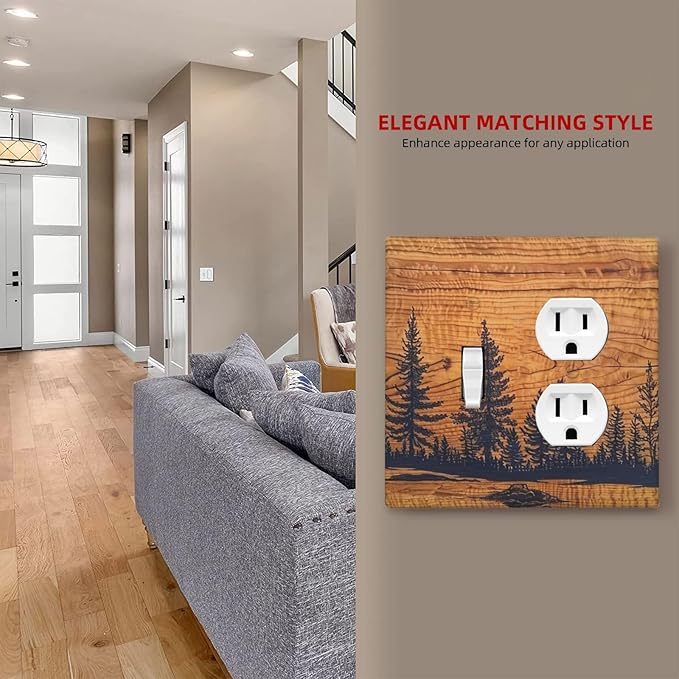 Forest Pine Tree Woodland Woods Grain 2 Gang 1 Toggle/Duplex Combination Outlet Light Switch Cover Combo Wall Plate Electrical Faceplate Decorative Dual Device Switchplate(Not Wood)