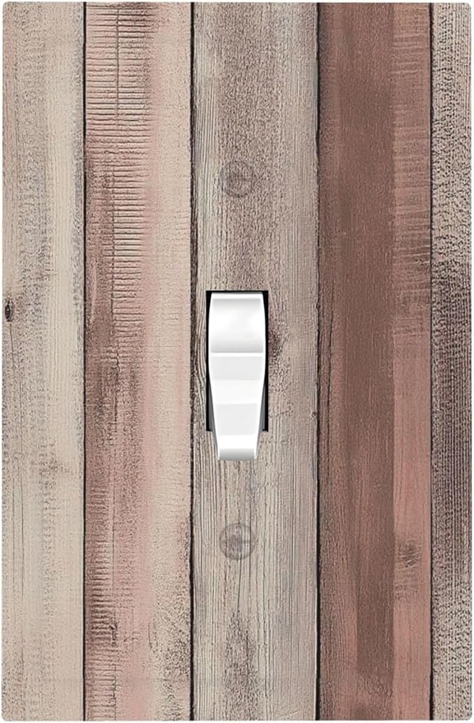 Decorative Light Switch Cover Vintage Natural Wood Rustic Cinnamon 1 Gang Single Toggle Device Electrical Faceplate Switchplates Decorator Outlet Wall Plate For Farmhouse Cabin Decor
