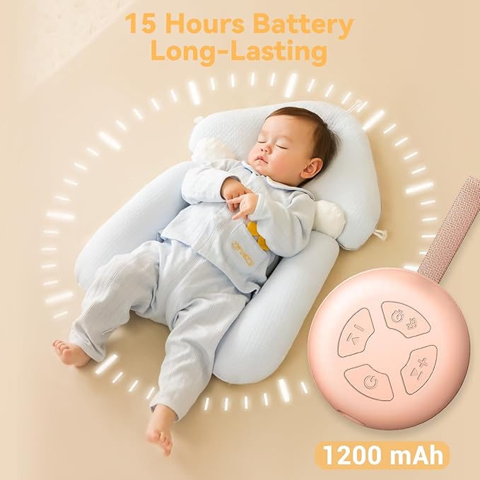 Portable Sound Machine for Baby | White Noise | 12 Soothing Sounds | Noise Canceling for Travel, Office, Nursery | Baby Shower | Registry Gift | Sleep Soother for Babies Kids Adults | Peach
