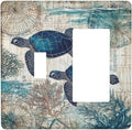 Blue Green Sea Turtle Tropical Ocean Coral Nautical Map Outlet Covers 1 Toggle 1 Rocker Combination Decorative Wall Plate Electrical Switch Plates Light Switch Cover Plate For Bed Room Bathroom Decor
