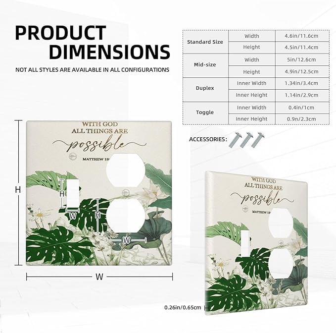Decorative Outlet Covers Boho Green Monstera Leaf Inspirational Quotes 2 Gang Light Switch Cover Plate Single Toggle Duplex Wall Plates for Electrical Switch Plate Covers for Home Decor