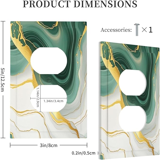Outlet Covers Turquoise Marble Texture Golden Lines 1 Gang Duplex Light Switch Cover Decorative Switch Plates Electrical Receptacle Faceplate Wall Plate For Bed Room Bathroom Decor