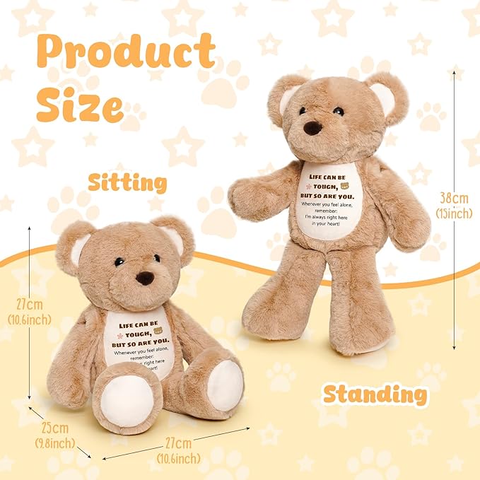 Soft Teddy Bear Plush Toy, Get Well Soon Comfort Bear with Sympathy Message, Emotional Support Thinking of You Encouragement Sympathy Gift for Women Kids Toddlers Grandkids Friends