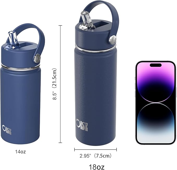 OISIZ 18oz Kids Water Bottle with Straw Lid, Vacuum Insulated Water Bottle Stainless Steel Bottles for Kids for School, Leakproof Water cups, BPA Free and Keep Cold for 24 Hours,Easy to Clean