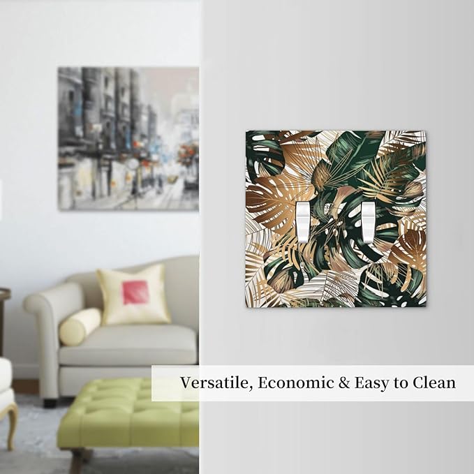 Green Tropical Leaves Gold Palm Leaf Botanical Double Toggle Light Switch Covers Decorative Unique 2 Gang Wall Plate Dual Electrical Faceplate Switchplate for Bedroom Living Room Decor